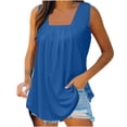 thumbnail image 1 of Scyoekwg Sleeveless Tops for Women Square Collar Pleated Tank Tops Loose Casual Solid Color Tunic Tops Trendy Summer Sling Shirts Tshirt (Blue,XL), 1 of 6