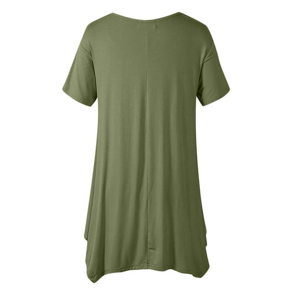 Scyoekwg Solid Color Casual Tops for Women Short Sleeve Tops Plus Size Relaxed Fit T Shirts Summer Trendy Crew Neck Hem Tee Shirt #A01=Army Green M(6)