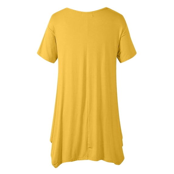 Scyoekwg Solid Color Casual Tops for Women Short Sleeve Tops Plus Size Relaxed Fit T Shirts Summer Trendy Crew Neck Hem Tee Shirt #A01=Yellow XL(10)