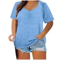 thumbnail image 1 of Scyoekwg Solid Color Plus Size Tops for Women Summer V-Neck Oversized T-shirt Trendy Short Sleeve T Shirts Casual Loose Blouses (Light Blue,XXXL), 1 of 6