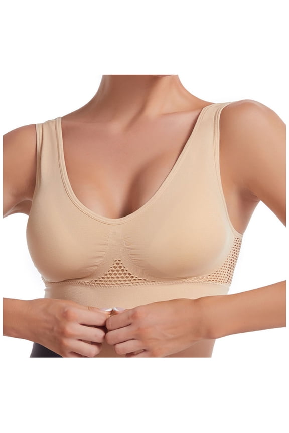 Sports Bras for Women Plus Size Solid Color Soft Ultra Light Bras Underwear Trendy Yoga Comfortable Wireless Underwear Sports Bras Sports Bras Khaki L