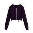 thumbnail image 1 of Scyoekwg Spring Fall Coats for Women Zipper Drawstring Hooded Sweatshirt Short Jackets Loose Casual Long Sleeve Solid Color Hoodies Jackets (Purple,XXL), 1 of 4