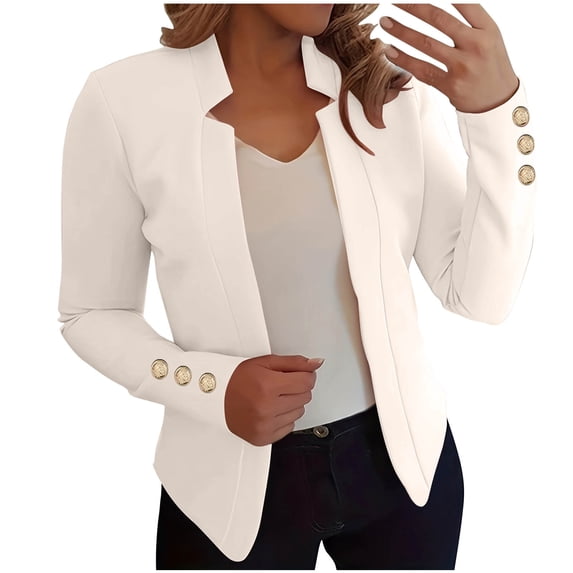 Scyoekwg Spring Fall Fashion Womens Jacket Long Sleeve Slim Cardigan Coat Slim Casual Solid Color Coats (White,L)
