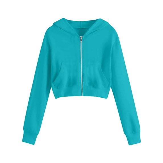 Scyoekwg Spring Fall Jackets for Women Zipper Drawstring Hooded Short Sweatshirt Jackets Loose Solid Color Fashion Casual Long Sleeve Coats (Sky Blue,XXXXL)