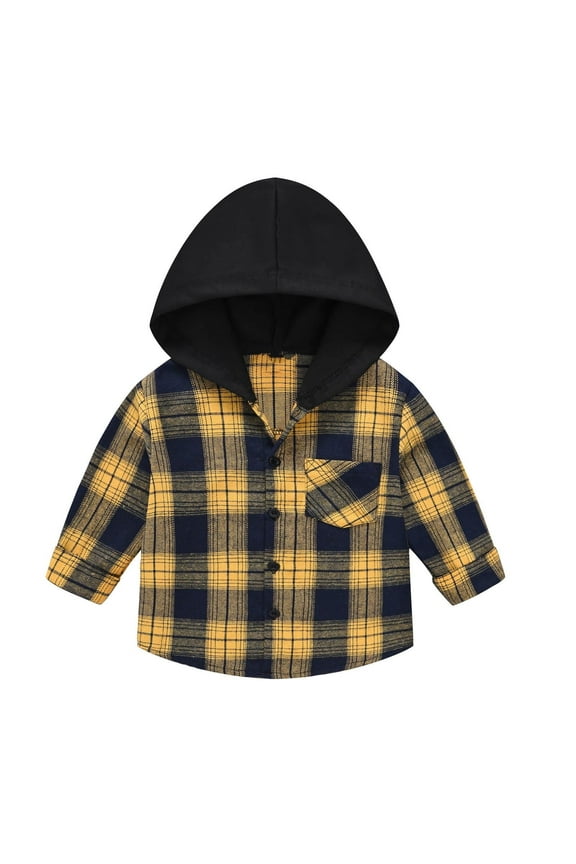 Spring Fall Jaclets for Toddler Baby Girls Boys Plaid Jackets Casual Long Sleeve Button Hooded Coat Jacket (Yellow,14-15 Years)