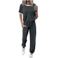 thumbnail image 1 of Scyoekwg Summer 2 Piece Outfits for Women Short Sleeve Round Neck Tops Jogger Pants Sweatsuits Sets Solid Color Trendy Tracksuit Casual Loose Outfits (Gray,S), 1 of 5