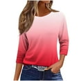 thumbnail image 1 of Scyoekwg Summer 3/4 Sleeve Shirts for Women Spring Tops Loose Fit Casual Crew Neck Fall Tops Three Quarter Sleeve Tunic Blouses (Red,XXL）, 1 of 4