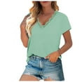 thumbnail image 1 of Scyoekwg Summer Casual Tops for Women Trendy Short Sleeve T Shirts Classic Solid Color Tshirt Loose Comfy Blouse V-Neck Lace Basic Tops Going Out Tops Blouses (Green,L), 1 of 6
