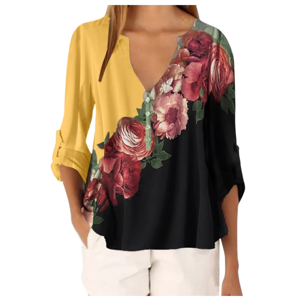 Scyoekwg Summer Clothes for Women V-Neck Blouse Loose Comfy Soft Shirts ...