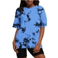 thumbnail image 1 of Scyoekwg Summer Outfits for Women 2 Piece Casual Loose Tracksuit Tie Dyed Sweatsuits Sets Trendy Short Sleeve Round Neck Tops Shorts Matching Set Women (Blue,XXXL), 1 of 5