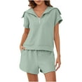 thumbnail image 1 of Scyoekwg Summer Outfits for Women 2 Piece Short Sleeve Hooded Tops Shorts Sweatsuits Sets Solid Color Tracksuit Trendy Loose Casual Matching Sets (Green,XXL), 1 of 4
