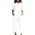 thumbnail image 1 of Scyoekwg Summer Outfits for Women 2 Piece Tracksuit Casual Sweatsuits Sets Loose Solid Color Short Sleeve Round Neck Tops Jogger Pants Trendy Outfits (White,S), 1 of 4