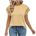 thumbnail image 1 of Scyoekwg Summer Short Sleeve Shirts for Women Dressy Casual Round Neck Solid Color Tunic Shirts Loose Blouses (Beige,XXL), 1 of 7