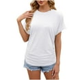 thumbnail image 1 of Scyoekwg Summer Short Sleeve Tops for Women Round Neck Pleated Tunic Tops Shirts Lightweight Trendy Solid Color Loose Blouses (White,XL), 1 of 4