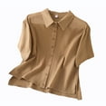 thumbnail image 1 of Scyoekwg Summer Short Sleeve Tops for Women Turndown Collar Button Shirt Shirts Solid Color Loose Lightweight Trendy Blouses (Khaki,XXL), 1 of 8