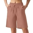 thumbnail image 1 of Scyoekwg Summer Shorts for Women Elastic Waisted Drawstring with Pocket Waist Wide Short Pant Lightweight Comfy Classic Solid Color Fashion Baggy Pants Casual Shorts (Rose Gold,M), 1 of 7