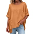 thumbnail image 1 of Scyoekwg Summer Tops for Women 2026 Cotton Short Sleeve Shirts Crew Neck Rolled Sleeve Plus Size Tops Solid Color Casual Loose Tee Shirt (Orange,XXXL), 1 of 8