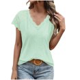 thumbnail image 1 of Scyoekwg Summer Tops for Women Short Sleeve V-Neck Lace Basic Tops Casual Loose Comfy Blouse Tshirt Going Out Tops Classic Solid Color T Shirt (Green,XL), 1 of 5