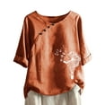 thumbnail image 1 of Scyoekwg Summer Tops for Women Trendy Cotton Linen Short Sleeve T Shirts Casual Round Neck Button Dandelion Print Graphic Shirts Loose Fit Blouses Tunic (#D=Red,XXL), 1 of 6