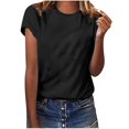 thumbnail image 1 of Scyoekwg Summer Tops for Women Trendy Short Sleeve Plus Size Crewneck Going Out Tops Classic Solid Color Casual Tshirt Loose Comfy Blouse Cute Tops (Black,XXXL), 1 of 1