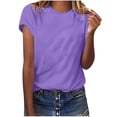thumbnail image 1 of Scyoekwg Summer Tops for Women Trendy Short Sleeve Plus Size Crewneck Going Out Tops Classic Solid Color Casual Tshirt Loose Comfy Blouse Cute Tops (Purple,L), 1 of 5