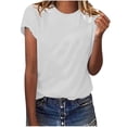 thumbnail image 1 of Scyoekwg Summer Tops for Women Trendy Short Sleeve Plus Size Crewneck Going Out Tops Classic Solid Color Casual Tshirt Loose Comfy Blouse Cute Tops (White,L), 1 of 1
