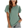 thumbnail image 1 of Scyoekwg Summer Tops for Women Trendy Tshirt Short Sleeve Loose Comfy Blouse Crewneck Ruffled Sleeves, Going Out Tops Casual Classic Solid Color T Shirt (Green,L), 1 of 6