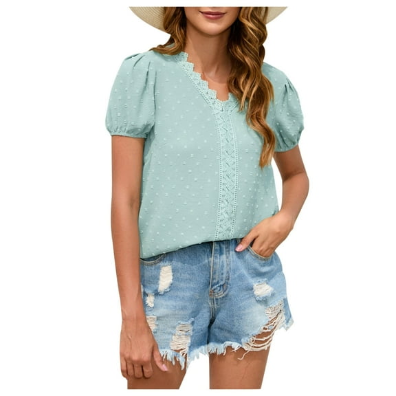 Scyoekwg Trendy Tops for Women Ladies Blouses Dressy Casual Trendy Going Out Tops Cute T Shirts Short Sleeve Loose Womens Summer Fashion