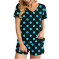 thumbnail image 1 of Scyoekwg Summer Vacation 2 Piece Outfits for Women Casual Polka Dots Print Trendy Short Sleeve V-Neck Tops Shorts Tracksuit Sweatsuits Sets Loose Matching Set Women (Sky Blue,XXL), 1 of 6