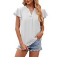 thumbnail image 1 of Scyoekwg Summer Women V Neck Elegant Shirts Trendy Solid Color Dressy Casual Blouses Loose Lightweight Short Sleeve Shirts Blouses (White,M), 1 of 5