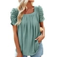 thumbnail image 1 of Scyoekwg Summer Womens Puff Short Sleeve Tunic Tops Casual Dressy Square Neck Pleated Eyelet Tunic Shirts Solid Color Comfortable Breathable Loose Blouses (Green,S), 1 of 7