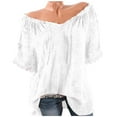 thumbnail image 1 of Scyoekwg Summer Womens Tops Plus Size Short Sleeve T Shirts Trendy Lace Casual Loose Comfy Going Out Tops Classic Solid Color Blouses (White,XXXXL), 1 of 6