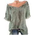thumbnail image 1 of Scyoekwg Summer Womens Tops Trendy Casual Loose Comfy Blouse Tshirts Short Sleeve Plus Size Off Shoulder Cold Off Shoulder Lace Tops Going Out Tops Classic Solid Color Blouses (Army Green,XXL), 1 of 1