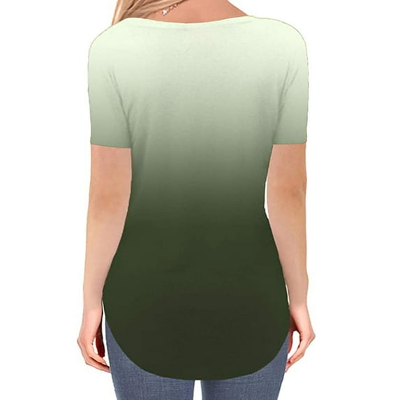 Scyoekwg Summer Womens Tops Trendy Short Sleeve Loose Comfy Blouse Tshirt Gradient Color Graphic V-Neck Basic Tops Casual Going Out Tops Tunic Tops (Green,XXL)