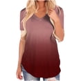 thumbnail image 1 of Scyoekwg Summer Womens Tops Trendy Short Sleeve Loose Comfy Blouse Tshirt Gradient Color Graphic V-Neck Basic Tops Casual Going Out Tops Tunic Tops (Wine,XXL), 1 of 6