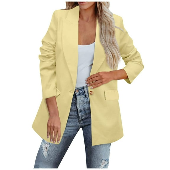 Scyoekwg Sweater Coats for Women Solid Color Casual Coat Long Sleeve Open Front Overcoat Pockets Coat Cardigan Blouse Yellow L