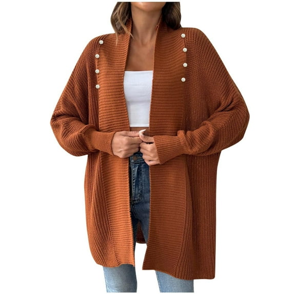 Scyoekwg Sweaters for Women Lightweight Casual Solid Color Open Front Fall and Winter Cardigan Sweater Coat Loose Long Sleeve Fall Sweaters Trendy Sweater Cardigan(Brown,Free Size)