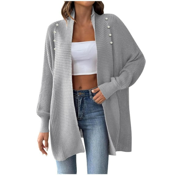 Scyoekwg Sweaters for Women Lightweight Casual Solid Color Open Front Fall and Winter Cardigan Sweater Coat Loose Long Sleeve Fall Sweaters Trendy Sweater Cardigan(Gray,Free Size)