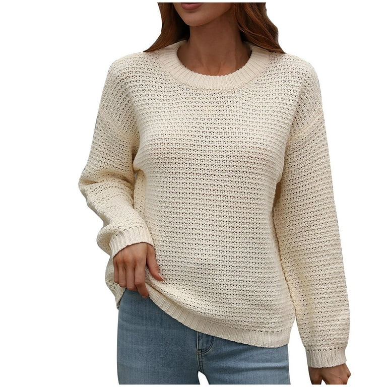 Scyoekwg Women Sweaters for Fall and Winter Comfy Long Sleeve Knitted  Sweaters Pullover Ladies Sweaters Round Neck Sweaters Classic Solid Colors