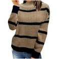 thumbnail image 1 of Scyoekwg Sweaters for Women Trendy Knitted Sweater Fall Winter Clothes Striped Turtleneck Sweater Long Sleeve Warm Casual Pullover Tops(Khaki,L), 1 of 5