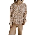 thumbnail image 1 of Scyoekwg Sweaters for Women Trendy Warm Casual Long Sleeve Fall Winter Clothes Knitted Sweater Striped Crewneck Sweater Pullover Tops(Khaki,S), 1 of 5