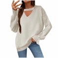 thumbnail image 1 of Scyoekwg Sweaters for Women V-Neck Sweater Long Sleeve Warm Casual Fall Winter Clothes Knitted Sweater Solid Color Pullover Sweaters(Beige,L), 1 of 6