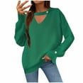 thumbnail image 1 of Scyoekwg Sweaters for Women V-Neck Sweater Long Sleeve Warm Casual Fall Winter Clothes Knitted Sweater Solid Color Pullover Sweaters(Green,L), 1 of 6