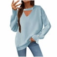 thumbnail image 1 of Scyoekwg Sweaters for Women V-Neck Sweater Long Sleeve Warm Casual Fall Winter Clothes Knitted Sweater Solid Color Pullover Sweaters(Light Blue,M), 1 of 5