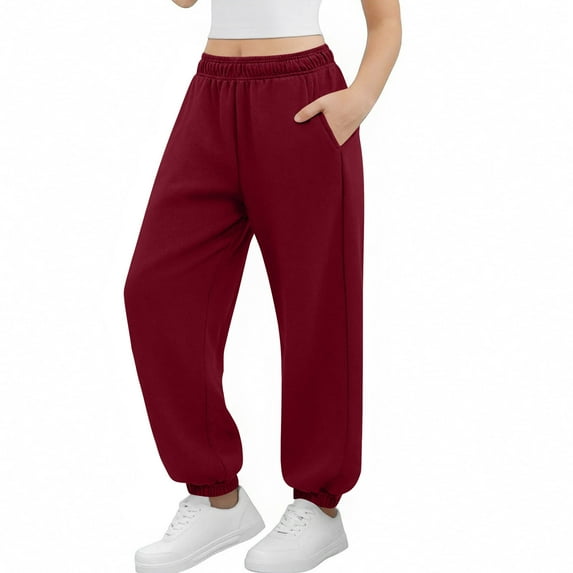 Scyoekwg Sweatpants Girls Elastic Waistband Jogger Sweatpants Running Sports Workout Pants Casual Baggy Pants Spring Fashion Solid Color Comfy Red 11 Years
