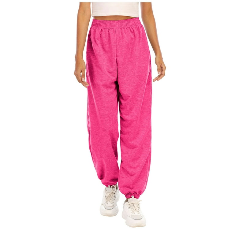 Scyoekwg Sweatpants Women Casual Solid Color Sports Pants Trousers  Sweatpants Elastic Waist Baggy Jogger Pants Hot Pink XXL