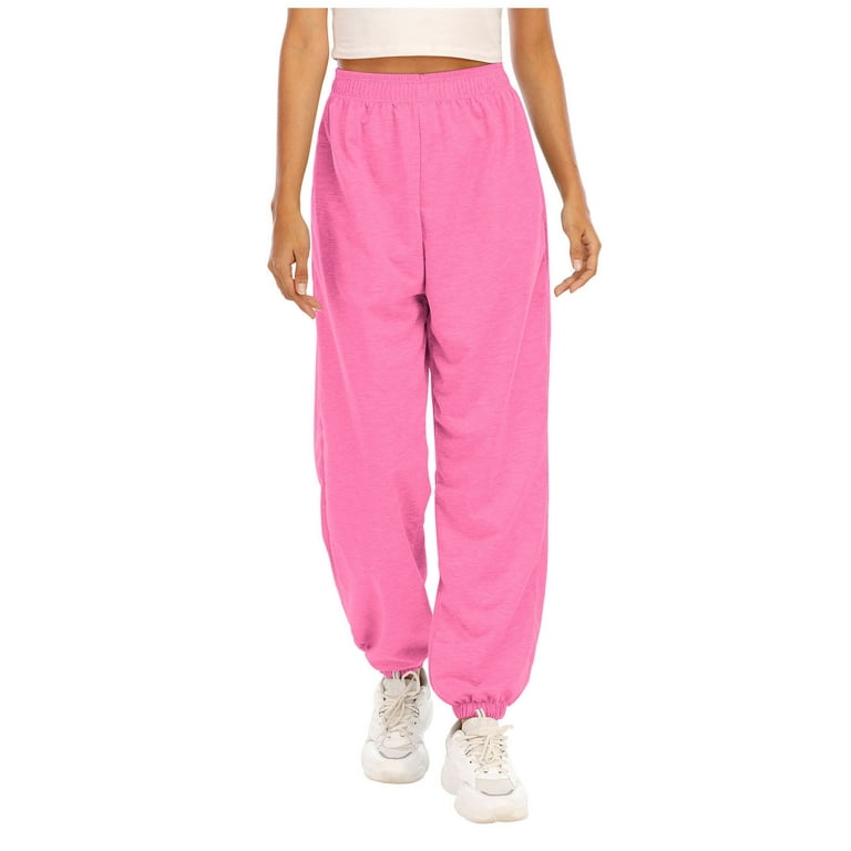 Scyoekwg Sweatpants Women Casual Solid Color Sports Pants Trousers  Sweatpants Elastic Waist Baggy Jogger Pants Pink XXL