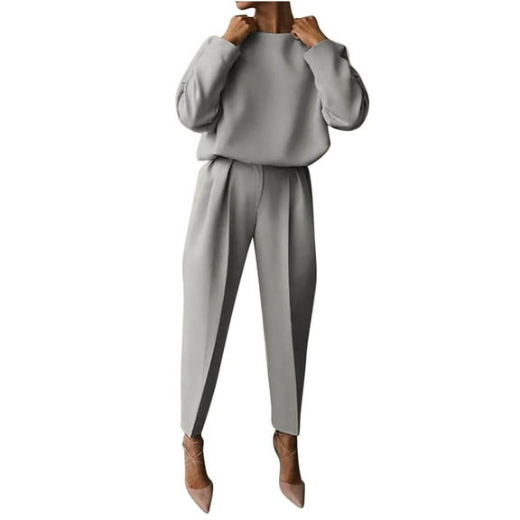 Scyoekwg Sweatshirt Sets Women 2 Piece Outfits Long Sleeve Sweatshirt Jogger Sweatpant Fashion Two Piece Set Casual Matching Outfits Tracksuit (Gray,M)