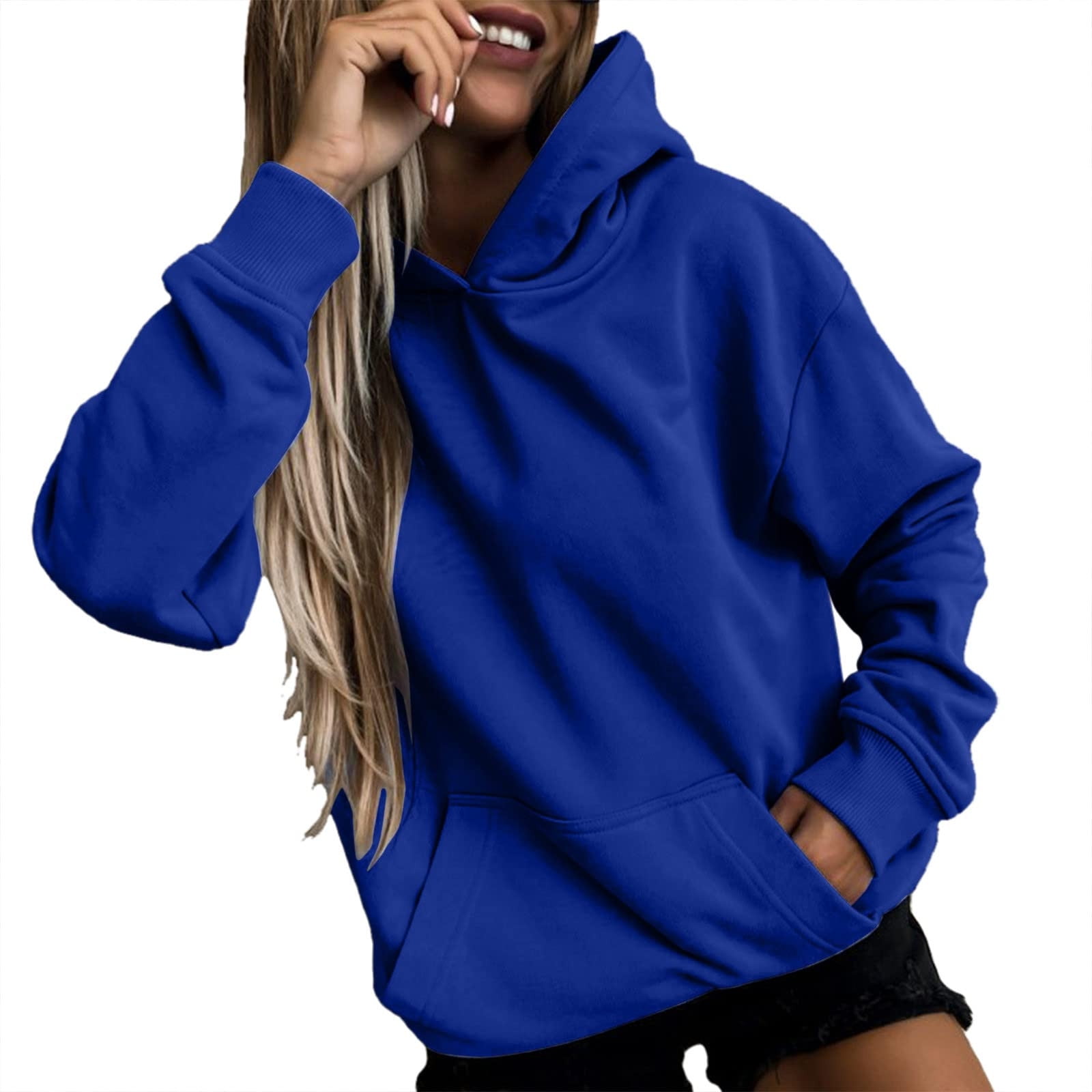 Scyoekwg Sweatshirt for Women Trendy Classic Solid Colors Long Sleeve  Essentials Hoodie Pullover Tops Hooded Neck Pullover Sweatshirt Casual Hoodie  Tops Ladies Sweatshirts Blue XL 