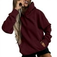 thumbnail image 1 of Scyoekwg Sweatshirt for Women Trendy Classic Solid Colors Long Sleeve Essentials Hoodie Pullover Tops Hooded Neck Pullover Sweatshirt Casual Hoodie Tops Ladies Sweatshirts Wine L, 1 of 5